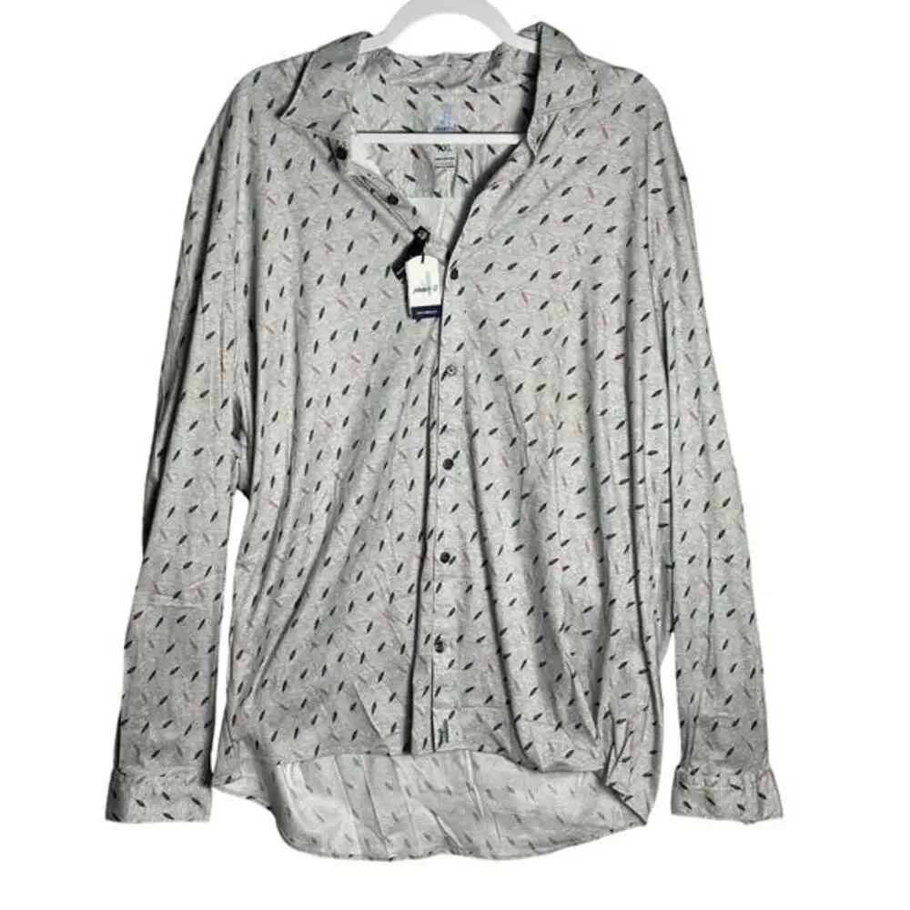 Johnnie-O Ruskin Featherweight Button Up Shirt‎ NWT Men's Sz XXL Feathers Gray